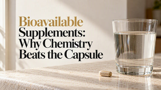 Supplement tablet beside a glass of water