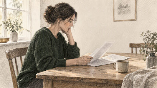 Printed research pages compared at a home table