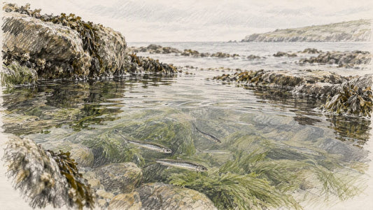 Anchovies swim above microalgae in a tide pool