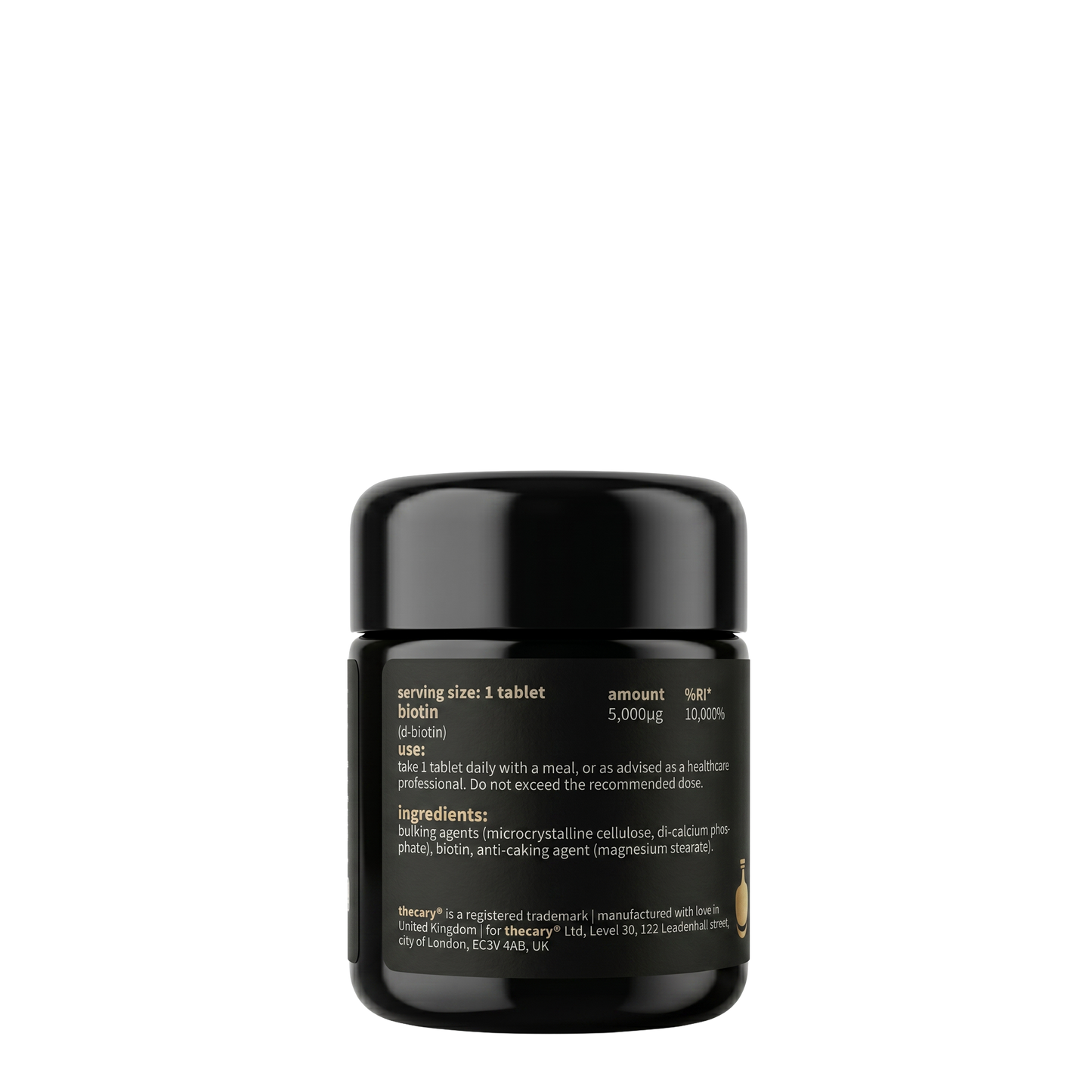 thecary Biotin 5,000µg 90 vegan tablets, back of bottle with directions
