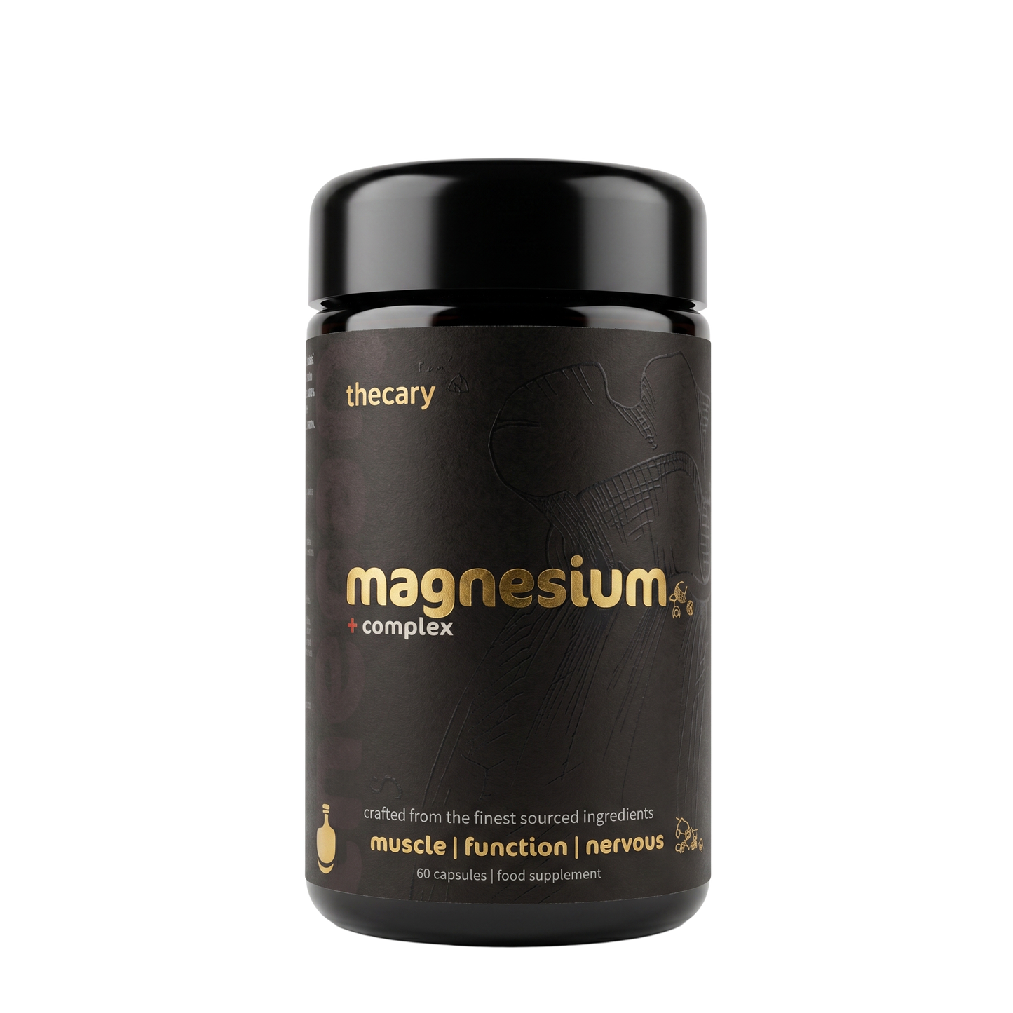 thecary Magnesium Complex 60 capsules, front of bottle, bisglycinate citrate malate UK