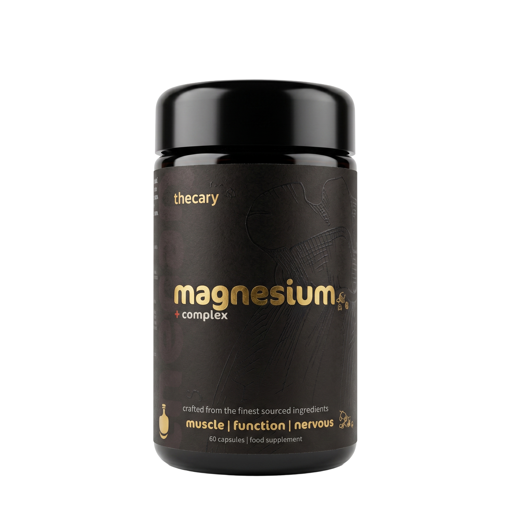 thecary Magnesium Complex 60 capsules, front of bottle, bisglycinate citrate malate UK