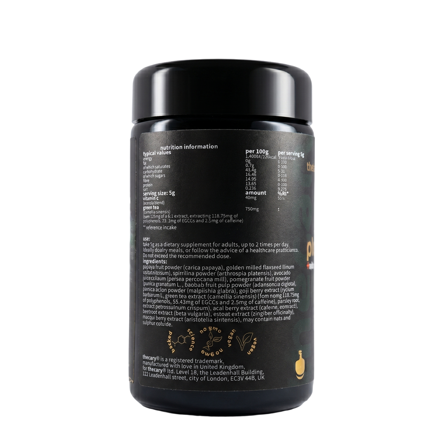 thecary Plant Super Blend with Vitamin C 100g, showing pouch detail