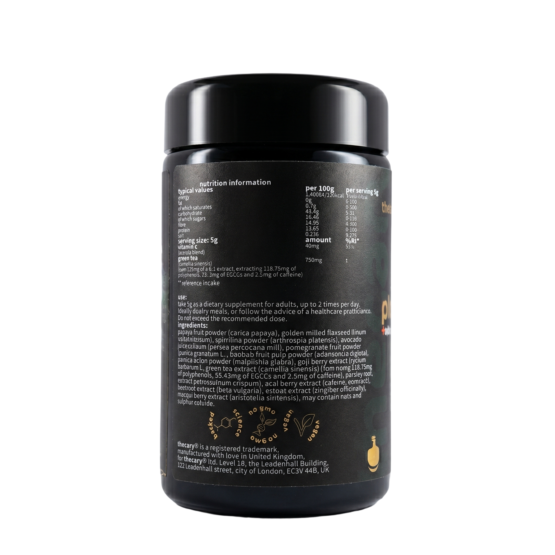 thecary Plant Super Blend with Vitamin C 100g, showing pouch detail